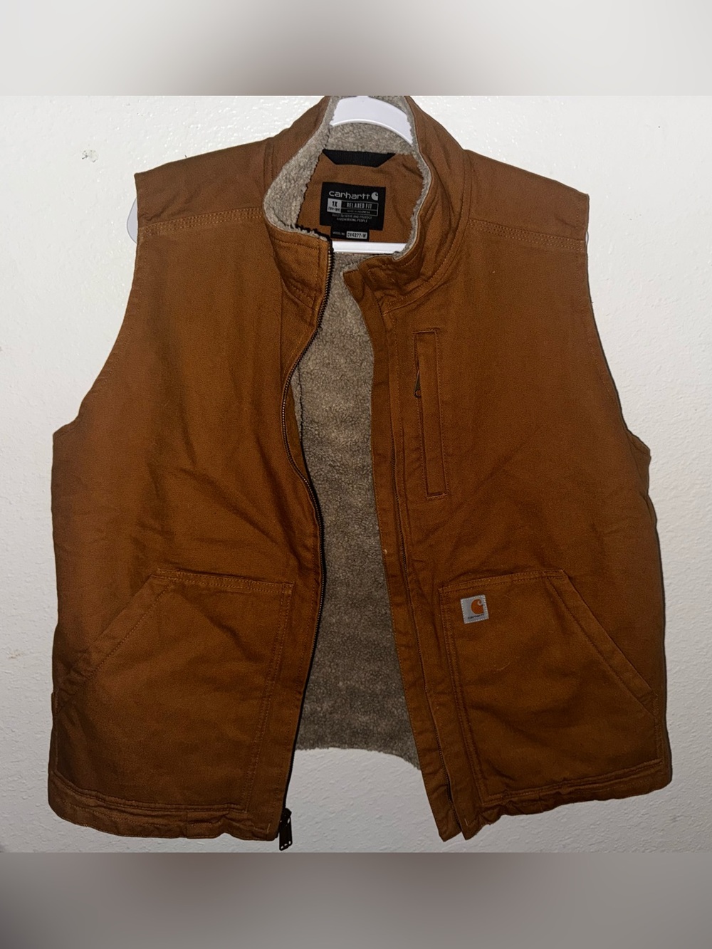 Carhartt Womens Brown Duck Canvas Vest with Sherpa Lining